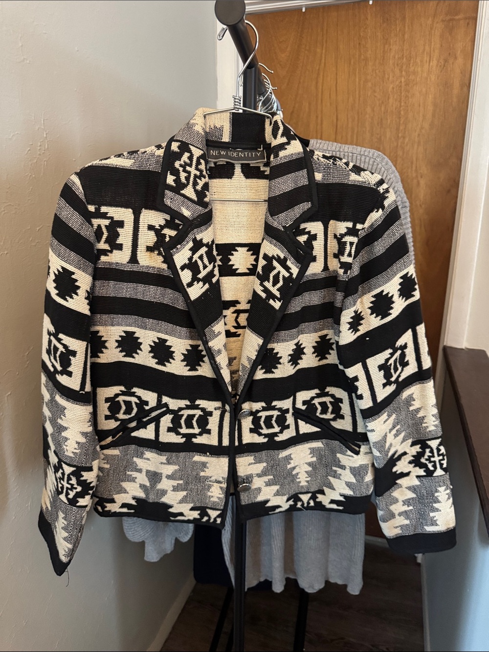 New Identity Black & Cream Aztec Knit Blazer